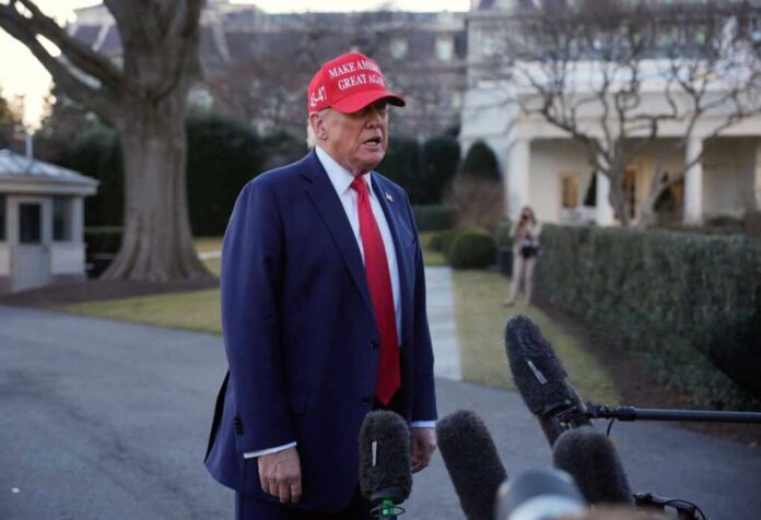 U.s.,President,Donald,Trump,Speaks,As,He,Departs,The,White