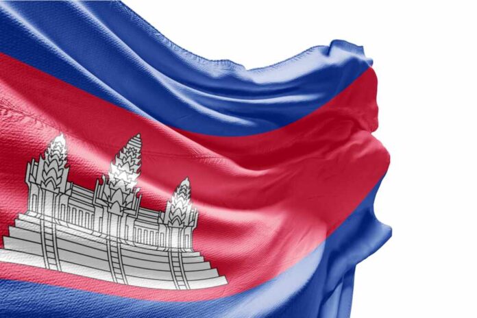 Cambodia,Flag,Waving,On,White,Background,With,Clipping,Path.,Cliping