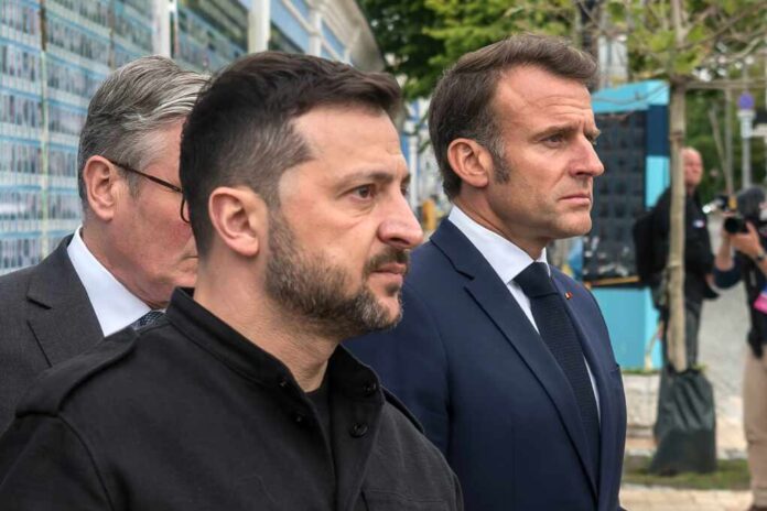 Ukrainian,President,Volodymyr,Zelensky,,French,President,Emmanuel,Macron,,And,Uk