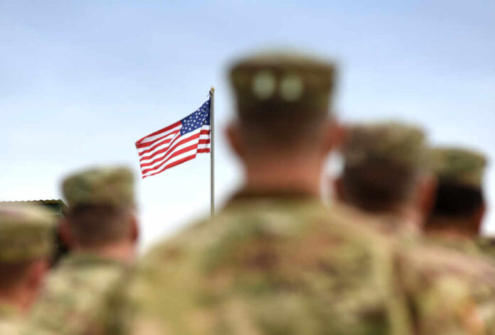 American,Soldiers,And,Us,Flag.,Us,Army