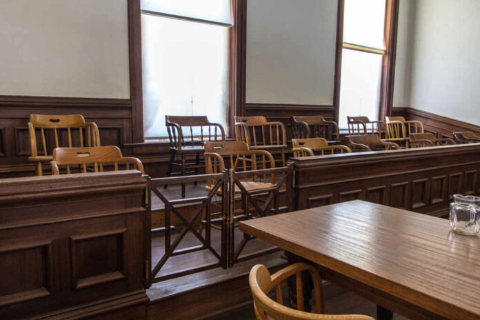 Jury,Box,And,Defendant,Table.,Small,Rural,County,Courthouse,Interior