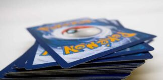 Stack of Pokémon trading cards fanned out