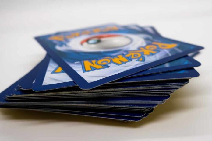 Stack of Pokémon trading cards fanned out