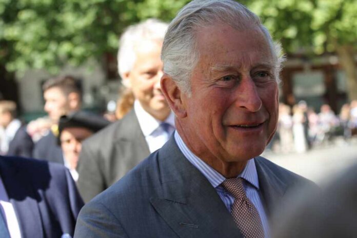 A smiling man in formal attire at an outdoor event with a crowd in the background