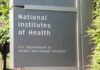 Sign for the National Institutes of Health displaying its affiliation with the U.S. Department of Health and Human Services
