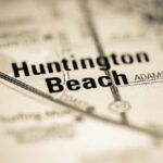 Close-up view of a map highlighting Huntington Beach