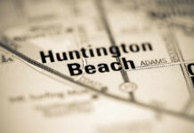 Close-up view of a map highlighting Huntington Beach