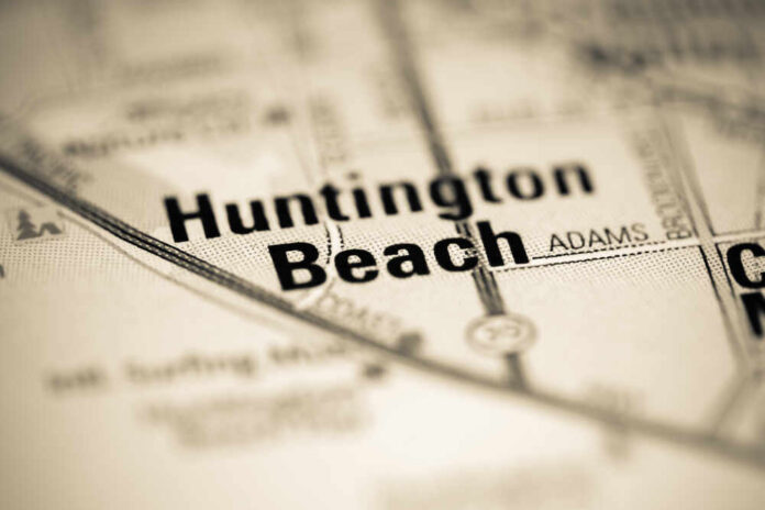 Close-up view of a map highlighting Huntington Beach