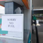 Sign at a gas station indicating no fuel available