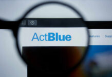 Close-up view of the ActBlue website displayed on a computer screen, magnified