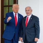 Donald Trump and Benjamin Netanyahu standing together at the White House