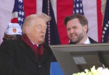 Vance Defends Trump Amid Vatican Uproar Donald Trump speaking at an outdoor event with a companion