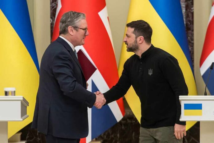Two political leaders shaking hands during a meeting