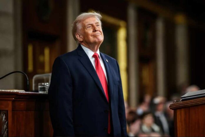 Washington,Dc.,2026,February,24.,President,Donald,Trump,Delivering,His A man in a suit smiling while standing at a podium during a formal event