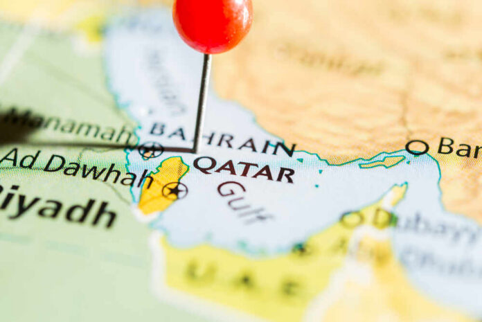 Map of Qatar with a red pin marking the location