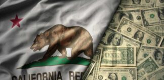 Pay-To-Know Scheme Hits California California state flag featuring a bear overlaid on a background of U.S. dollar bills