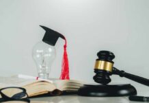 Homeschool Family Faces Prison Sentence Light bulb with graduation cap beside open law book and judge’s gavel