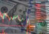 Wall Street Loops Risk Global Meltdown Overlay of stock market data on a background of hundred dollar bills