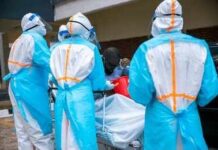 Foreign Ebola Plan EXPLODES in Kenya Medical workers in PPE assist a patient on a stretcher outdoors