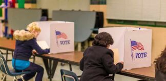 China Scooped Up Millions Of Voter Files Voters seated at booths filling out ballots in a polling place