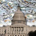 U.S. Capitol building with overlay of hundred-dollar bills