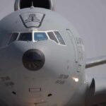 Air Force Bets Big On F-15EX Front view of a large military cargo aircraft on the runway