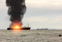 India FURIOUS After Corn Ship Carnage Cargo ship on fire with thick black smoke at sea