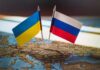Drone Blitz Chokes Putin’s Lifeline Ukrainian and Russian flags pinned on a map of Eastern Europe