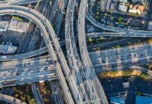 Drivers Pay Price For Wildlife Bridge Aerial view of a busy multi-level highway interchange