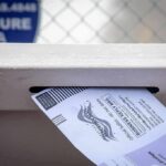 Late Votes On The Chopping Block Mail-in ballot being inserted into a secure drop box slot