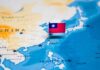 Taiwan flag pin on map of East Asia