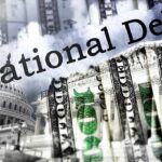 U.S. Capitol and dollar bills collage on national debt theme