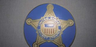 United States Secret Service badge emblem on blue background