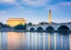 Arlington Memorial Bridge with Lincoln Memorial and Washington Monument at dusk