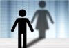 male stick figure with female shadow