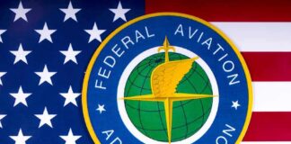 Federal Aviation Administration seal overlaid on the U.S. flag
