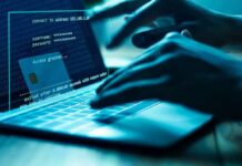 Bank Freeze Starves Grandma Hands typing on a laptop with cybersecurity login overlay