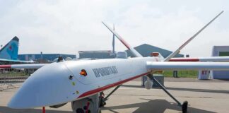 Unmanned aerial vehicle on display at an airshow