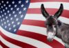 Insider Leaks Spark Party Jump Donkey in front of an American flag