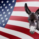 Insider Leaks Spark Party Jump Donkey in front of an American flag