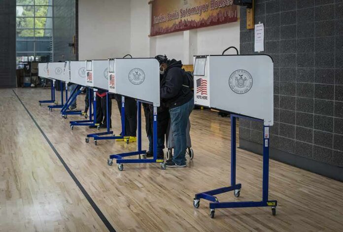 shutterstock_1846768891-1 Voters at polling booths in a gymnasium