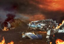 Miami Airport FREEZES After Fiery Crash Airplane wreckage burning on a dark landscape