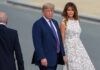 Democrats Plot Trump Business Blitz Donald Trump and Melania Trump walking outdoors in formal attire