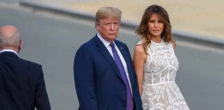 Democrats Plot Trump Business Blitz Donald Trump and Melania Trump walking outdoors in formal attire