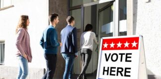 LA County: No Way To Prove Citizenship voters lining up at a polling place entrance