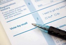 Ballpoint pen on a vote-by-mail form