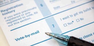 Ballpoint pen on a vote-by-mail form