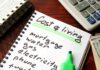 Sticker Shock Hits Weeks Before Voting Budget notebook with cost of living list, calculator, and cash