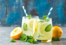 Paper Straws Linked To Cancer Risk? Two glasses of lemonade with lemon slices and mint